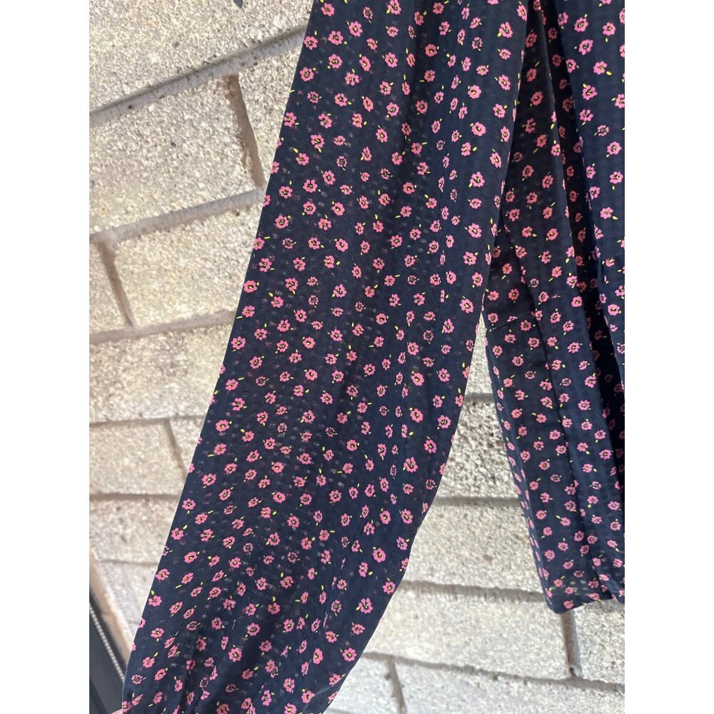 Womens On 34th Long Sleeve Floral Print Blouse Navy Pink Lightweight Ruffle Deta - Picture 5 of 8